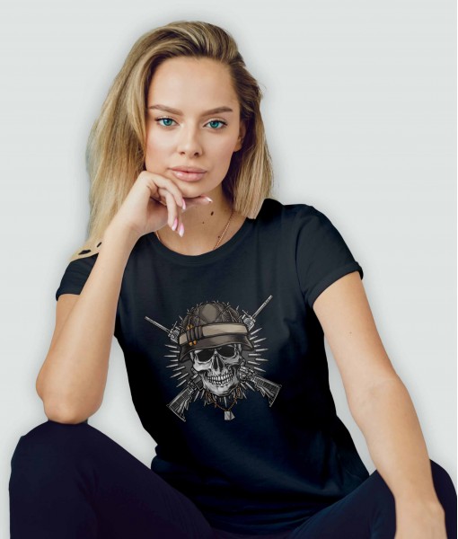 Дамска тениска с щампа Готика Military Skull - TShirtArtShop.com